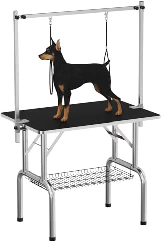 AffinityFurn 36 Dog Grooming Table,Portable Trimming Table Drying Table,Foldable Home Pet Bathing Station With Adjustable Height Arm,Nooses, Mesh Tray Black