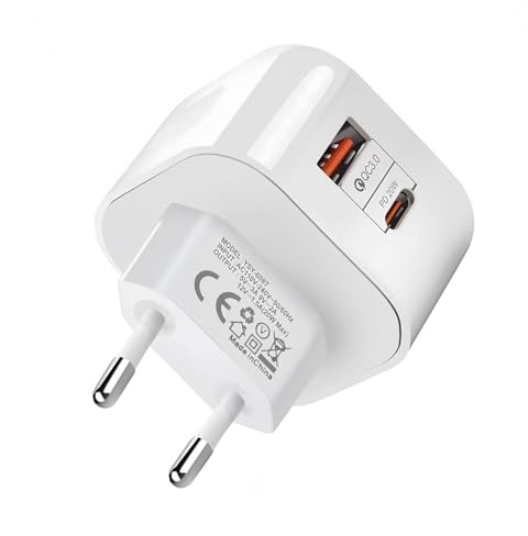 joonnair 2 Ports USB-A + USB-C Steckdosenadapter, USB Netzteil 5V 3A, 9V 2A, Kompatibel mit iPhone, Samsung, Huawei, Tablet, Kamera, Powerban, EU Stecker Netzstecker