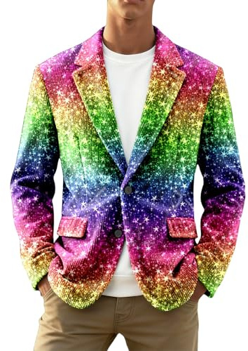 Blazer Uomo Casual Giacca in Corduroy con Paillettes Glitter per Uomo - Ideale per Feste e Abbigliamento Formale