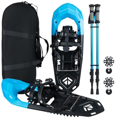 GYMAX Ensemble de Raquettes à Neige avec Bâtons en Aluminium, Paniers à Neige et Boues Fournis, Raquettes pour Pointure 35-45 EUR, Équipement de Montagne avec Sac pour Hommes et Femmes, Charge 90 KG
