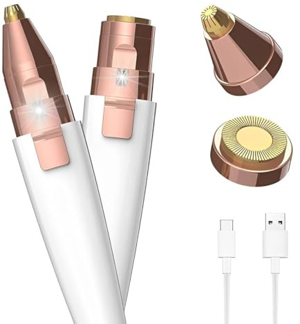 ANTIL'S 2-in-1 Augenbrauentrimmer für Frauen | Gesichtshaarentferner für Gesicht, Oberlippe, Kinn, Wangen & Nase | USB Wiederaufladbarer Epilierer mit Ringlicht (Weiß)