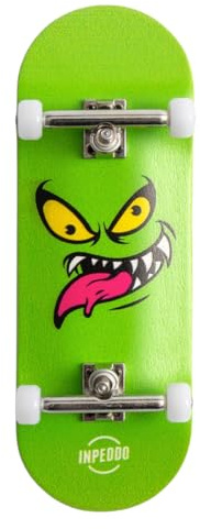 Inpeddo Fingerboard 34mm 3rd Gen Komplettset – 5 Lagen Canadian Maple Deck, CNC Wheels mit Kugellager, 100mm Mini Skateboard, Foam Grip, Single Axle Trucks, inkl. Tool & Extra Grip (Green Monster)