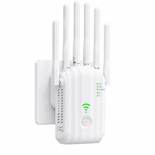 Ripetitore WiFi 1200Mbps Amplificatore Segnale 6 Antenne Dual Band Gigabit | 300Mbps 2,4GHz + 867Mbps 5GHz, WPS 1 minuto, WPA2/WPA3, modalità router/AP, 10 dispositivi, streaming gaming casa