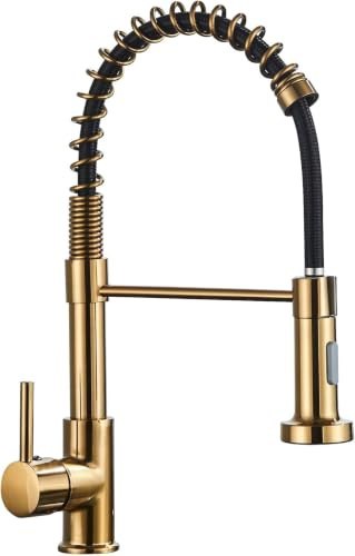 Kitchen Tap Spring Kitchen Sink Mixer Taps Commercial Faucet Single Handle Lever High Arc Swivel 360 with 2 Spray Mode Brushed Gold | Commercial Faucet, Single Handle Lever, High Arc Swivel 360, 2 Spray Mode