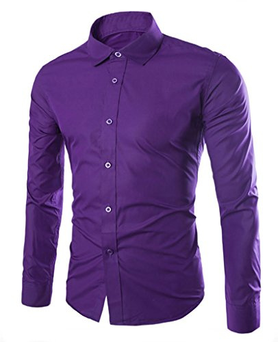 Elonglin Hommes Chemise d'affaires Classique Manches Longues Couleur (sans Cravate)
