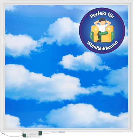 LECOM LED Panel 62x62 3D Sky Wolkendecke Himmel Tageslicht Rasterleuchte | LED Panel mit Himmelmotiv für freundliche Atmosphäre in Räumen. Ideal für Praxis, Spielzimmer, Wartezimmer und Kindergarten.