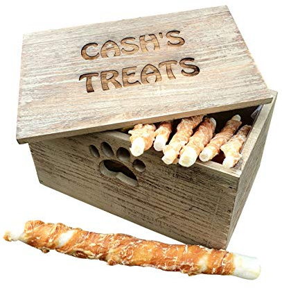 Personalized Wooden Dog Treat Box and Storage Container - New Puppy Gift Biscuit Tin