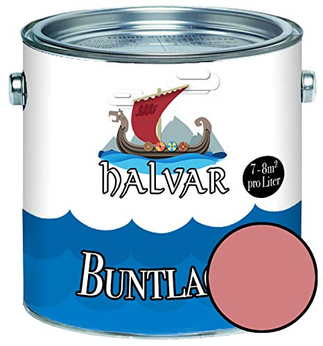 Halvar Buntlack für Holz & Metall SEIDENMATT Rot RAL 3000-3031 Holzfarbe Holzlack Innen & Außen robuster Kunstharzlack Wetterbeständig & perfekter Langzeitschutz (1 L, RAL 3014 Altrosa)