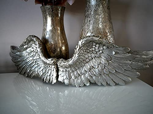 Marco Paul Interiors Vintage Angel Wings Resin Wall Art - Shabby Chic Small Silver Feather Sculpture Hanging Ornament - Unique Wall Decoration for Wedding, Christening & Home Decor