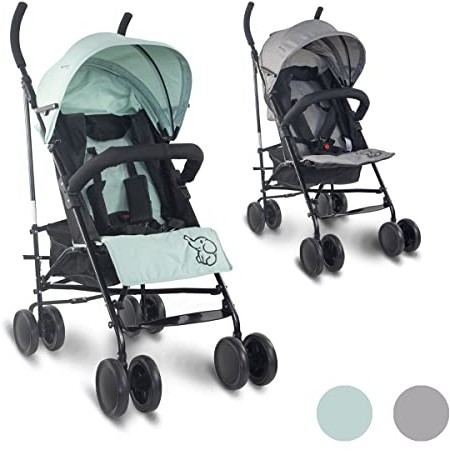 Mobiclinic® kids, Kinderwagen, Buggy, Elefant, Verstellbare rückenlehne, Faltbar, Doppeltes sicherheitssystem, Abnehmbare räder, Verstellbarer 5-punkt-gurt, Leichter, Grün und schwarz