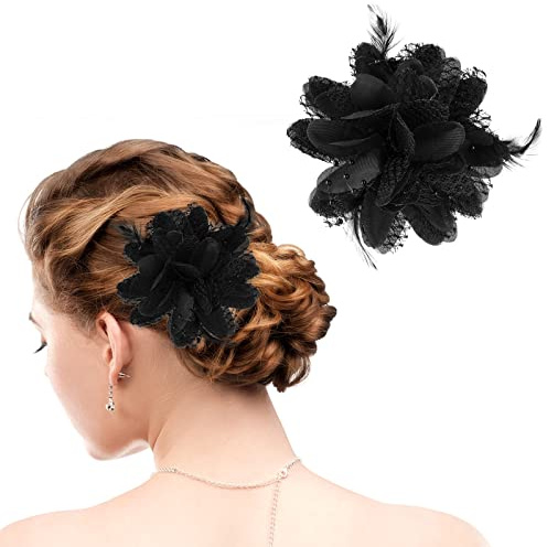 Sibba Cappelli a fiore Clip Tea Party Corsage Forcina Barrette Nero Floreale Piuma Capelli Pin Farfalla Forniture Abiti Fascia Set per le Donne Ragazze Viaggi Matrimonio Prom