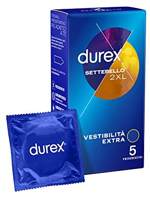 Durex Settebello 2XL Preservativi Extra Large e Extra Lunghi, 5 profilattici
