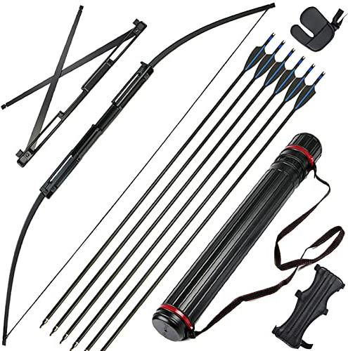 ZSHJGJR Bogenschießen Klappbarer Langbogen Recurve Bogen 35/55lbs 58 Bogen Recurve Bogen und Pfeil Set Jagdbogen Bogen Jagd Outdoor Für Erwachsene Anfänger (55lbs, Set 2)