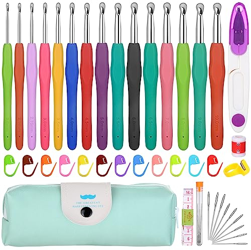 41 Stück Häkelnadeln Set in Voller Größe,VEVOQIM 15 Stück Häkelset für Anfänger mit Häkel Zubehör,Ergonomische Häkelnadel Soft Gummi Häckelnadel Häkelhaken Set, Crochet Hook Set mit Tragbaren Tasche