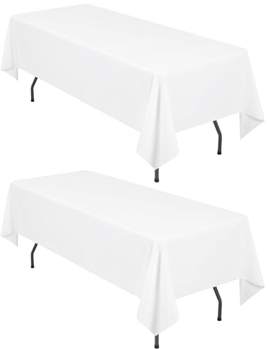 2-Pack weiße Tischdecke für Rechteck Tische,153 x 260 cm Polyester Tischdecken für 6 Fuß Rechteck Tische,Fleck beständige waschbare Stoff Tischdecke für Hochzeit Esstisch Buffet Parteien