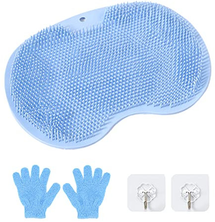 1 alfombrilla de masaje antideslizante con 2 guantes de baño y 2 ganchos transparentes, accesorios para limpieza de pies, alfombrilla de limpieza, alfombrilla de ducha con ventosa fuerte, unisex