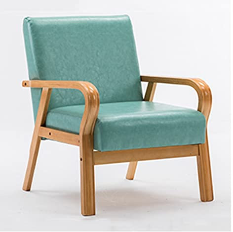WIGSELBL PU-Leder-Sessel, Retro-Freizeit-Akzent-Sofa-Stuhl mit extra weichem Gepolstert und Kissen, Holz-Massiv-Einzelsessel Mitte Jahrhundert, moderner Stuhl gepolsterter Clubsessel (Farbe: Blau)