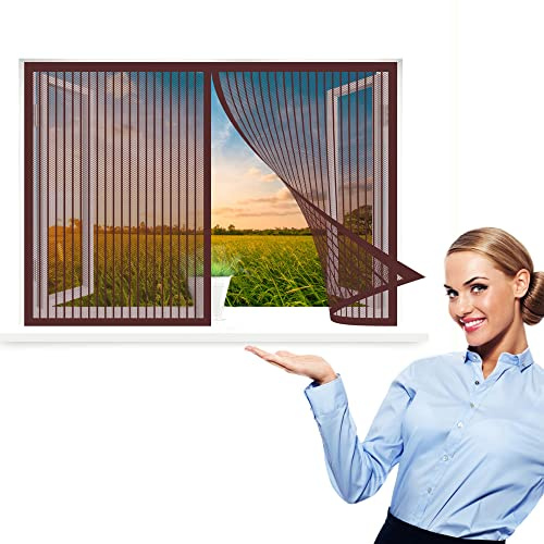 Rideaux anti-moustiques, 50 x 85 cm Moustiquaire Porte Fenetre Rideau, Kit d'installation pour Fenêtre Empêche de Passer Les Moustiques, ‎Marron