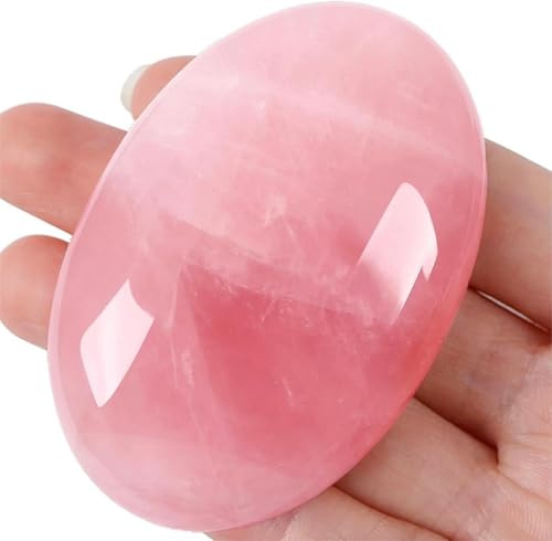 QINJIEJIE Groß Rosenquarz 2.4 Ovale Kristall Natürliche Kristalle Edelsteine Sorgensteine Handschmeichler Stein Geschenk Polierte Steine für Angst zu Lindern Spirituelle Geschenke 1PC