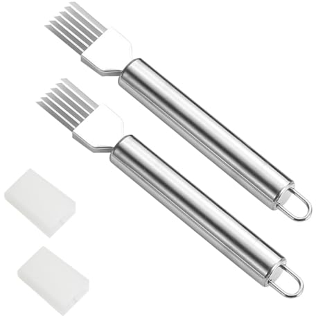 BZKSER Rebanador de Cebolla y Jengibre -2 pcs cortadores de Patatas de Acero Inoxidable, ayudante de Cocina para Zanahorias, Salchichas de jamón, cebolletas, Verduras picantes, cebollas, Patatas