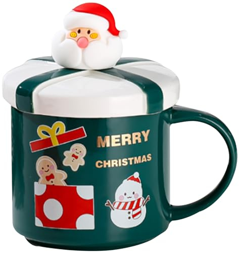 Weihnachtstasse Tasse Weihnachten 400 ml Weihnachtsbecher mit Deckel und Rühren Sie Löffel Süßes Weihnachtstassen Santa Becher Keramik Weihnachtsbecher mit exquisiten Verpackungen Christmas Mug B