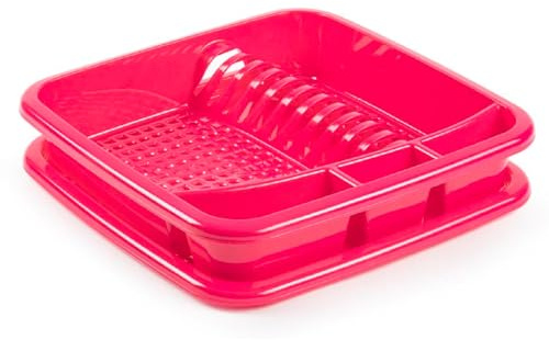 Acan Tradineur - Scolapiatti in plastica - Organizer da cucina, scolapiatti con vassoio da cucina, 39 x 39 x 7,5 cm, colore: Fucsia