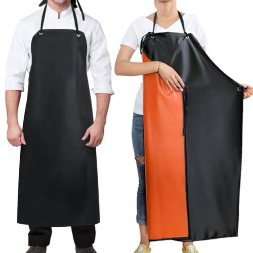 43 Waterproof Aprons,Black Apron Heavy Duty Work Chemical Resistant Lab Aprons with Adjustable Straps Chef Aprons for Men,Women Professional Apron for Home Kitchen,Gardening,Barbecue,Dishwashing