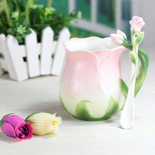 1pc, Rosa Fiore Tazzina Caffè Particolare, Tazze di Caffè in Ceramica, Tazze di Acqua Estetica Carino, Estate Inverno Drinkware Bicchiere, Regali-Rosa