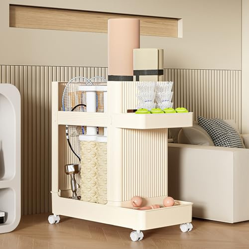 ToeWoe Home Gym Storage Rack mit Rädern Utility Cart Wagon für die Organisation von Workout Raum Übung Gewicht Organisator Regal Leicht zu montieren L20*B10*H20in (Color : Beige), ToeWoe