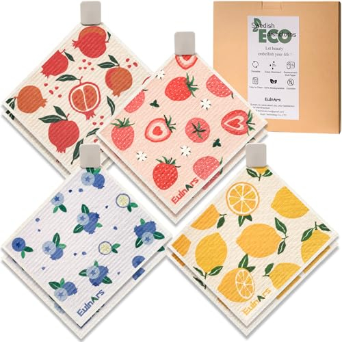 Eulnars Swedish Dishcloths for Kitchen, 8 Pack Reusable Paper Towels with Clips, Non-Scratch Swedish Dish Towels, Super Absorbent Cellulose Sponge Cloths, Eco Friendly Gifts