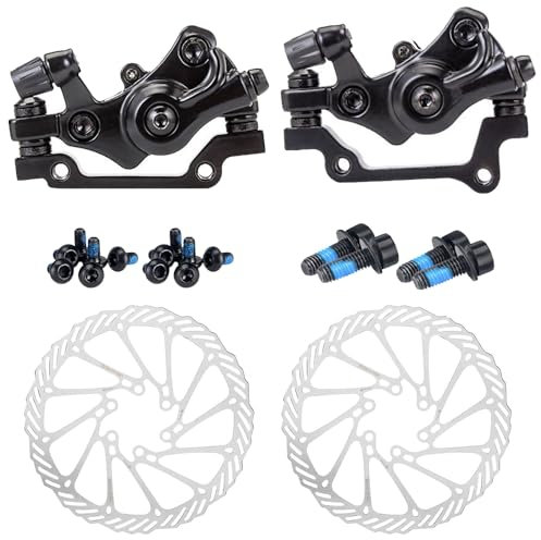 Bicycle Disc Mechanical Brake Calipers with 6-Hole Disc 160 mm Brake Rotors Universal Front Rear Disc Brake Aluminum Alloy Bike Mechanical Disc Brake Front Rear Rotor Brake Caliper F160 R140 F180 R160