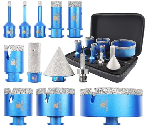 BRSCHNITT Diamond Core Drill Bit Set - Tile Hole Saw Kit for Porcelain Ceramic Marble Granite Drilling withM14 Thread（6/6/8/20/25/35/50/68/110&20 finger bit&50 chamfer bit）.