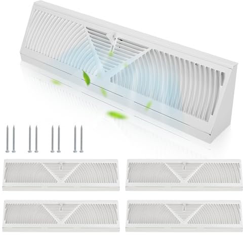 ISXACFF 4 rejillas de ventilación para zócalo de 18 pulgadas, tamaño de apertura de conducto, cubiertas de ventilación de zócalo, difusor de zócalo ajustable, rejilla de aire de retorno para el suelo