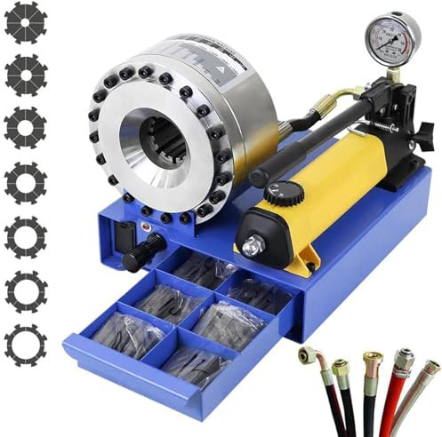 RESKIU Attrezzo per Crimpare Tubi Idraulici Portatile,Mini Pressa Tubi con 7 Set Matrici,Macchina per Crimpare Idraulica Ad Azionamento Manuale,Pinzatrice per Tubi Idraulici