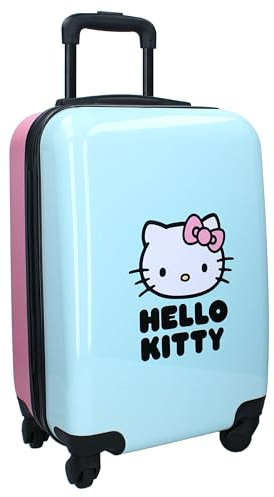 HELLO KITTY Hartschalenkoffer aus ABS - Reisetrolley für Kinder - 4 Rollen - ausziehbarer Griff - 46x33x21 cm - 31 L Fassungsvermögen - Hellblau und Rosa - Serie Voyage Vibes