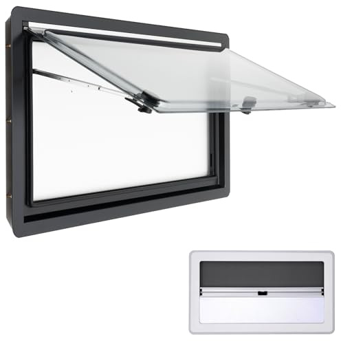 DIFU Fenêtre de camping-car 900 x 500 mm - 70 ° - Avec moustiquaire et store intégré - E13 - Externe - Push - Pour caravane, van et camping-car