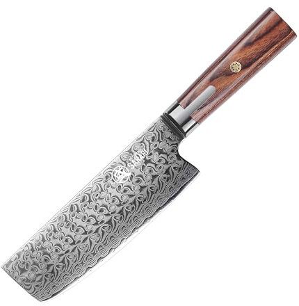 MITSUMOTO SAKARI 7 Inch Japanese Vegetable Knife, Damascus Kitchen Chef Knife