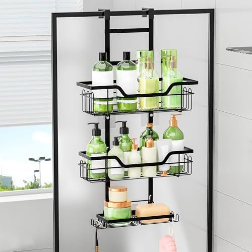 MLOQI Duschablage zum Hängen für Glasduschtüren, Duschkorb und Duschregal mit 3 Duschkörben