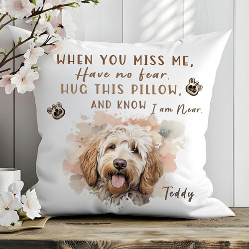 Own Photo Personalised Custom Bespoke Memorial Memory Cushion Pet Loss Throw Pillow Dog Puppy Pup Cover Insert Name Comfort Message Keepsake Printed Personalized Sympathy Gift
