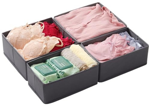 LAJIAKE 4er Set Schubladen Organizer passend für PAX Kleiderschrank 50×58 cm Faltbar Schubladeneinsatz für Kleidung & Kinderkleidung, modulares Design, stabil,Grau