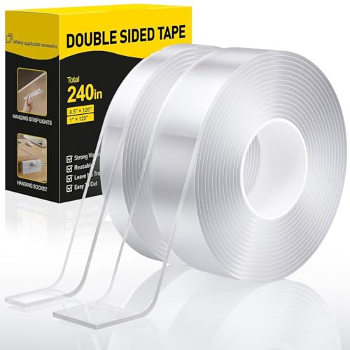Xzyden Heavy Duty Double Sided Tape - 2 Rolls (20 FT Total) Removable Nano Mounting Tape for Walls, Carpet, Posters, Picture Hanging & Outdoor Use - Multi-Functional Strong Hold