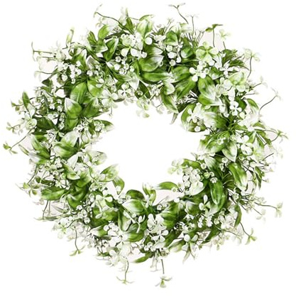 champracer Künstlicher Gypsophila Kranz, Grün und Weiß - Gypsophila Blumenrebe, 40cm, für Haustür, Party, Festival (45cm, Zigeuner)