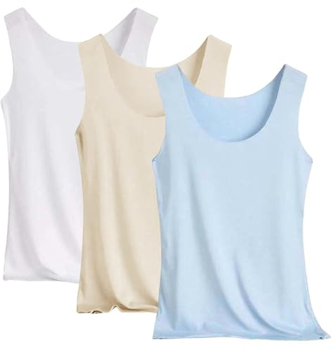Pack de 3 camisetas sin mangas para mujer, camiseta sin mangas, cuello redondo, camiseta de tirantes ligera de seda fría, cómoda, deportiva, yoga, entrenamiento, túnica, monocolor, camiseta de