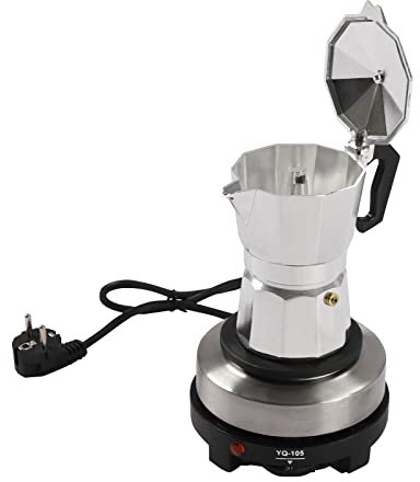FROPIJ Moka Pot - Caffettiera elettrica per caffè in alluminio, 500 W, 5 livelli, regolabile con piastra riscaldante ad alte prestazioni, con riscaldamento/arresto automatico (3 tazze)