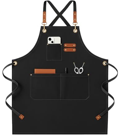 Ruimooto Robuste Kochschürze für Damen & Herren aus Segeltuch – Verstellbar mit großer Tasche, schmutzabweisend. Ideal für Küche, Grillen, Malerei, Gartenarbeit & Handwerken​ (Schwarz)