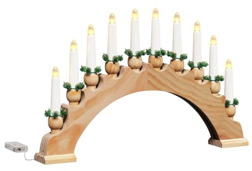 vidaXL Christmas Candle Arch with 10 LED Candles Brown 47 x 5 x 29 cm, Living Room, Traditional Decor, Christmas Scene, LED Candle Arch, Pine Wood Accent, Holiday Ambiance, Warm White Lighting