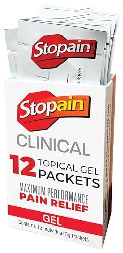 Stopain Pain Relief Clinical Gel Packets, USA Made, Max Strength Fast Acting with MSM, Glucosamine, Menthol for Lower Back Sciatica, Knee, Neck HSA FSA Topical Analgesic Products, 12 Pack