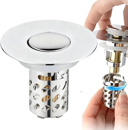 Cesto scolapasta per lavello, 6 x 6,4 x 2,8 cm, tappo per lavandino da bagno, in acciaio, tappo di scarico a maglia fine, inserto per lavabo a prova di intasamento per bagno, Wa