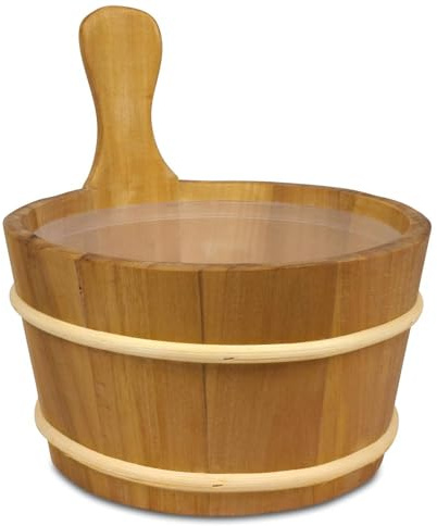 Saunakübel aus Thermoholz 4 L - Dunkler Saunaeimer aus Erlenholz mit Holzreifen & Kunststoffeinsatz - Ø 25,5 cm Höhe 26 cm - Aufgusskübel für Sauna & Wellness