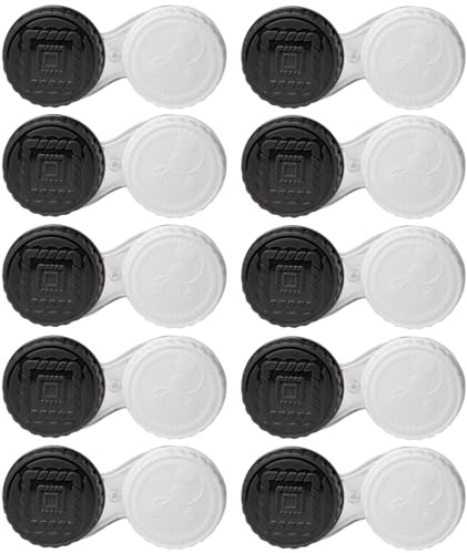 GLAMLENS Kontaktlinsenbehälter Set 10 Stück Weiß-Schwarz – Auslaufsichere Kontaktlinsendose mit L/R Kennzeichnung – Hygienisches Kontaktlinsenetui für Alltag & Reisen
